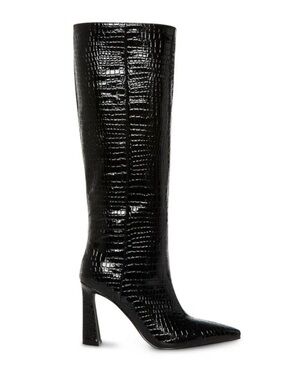 Steve Madden Black Croc-Embossed Faux Leather High Heel Knee-High Boots Sz 7.5
